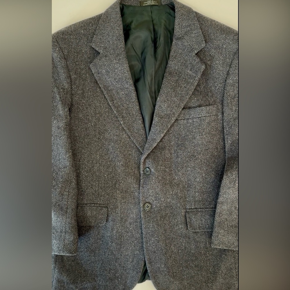 Towncraft Gray Blue Herringbone Tweed Blazer Wool 40S Classic